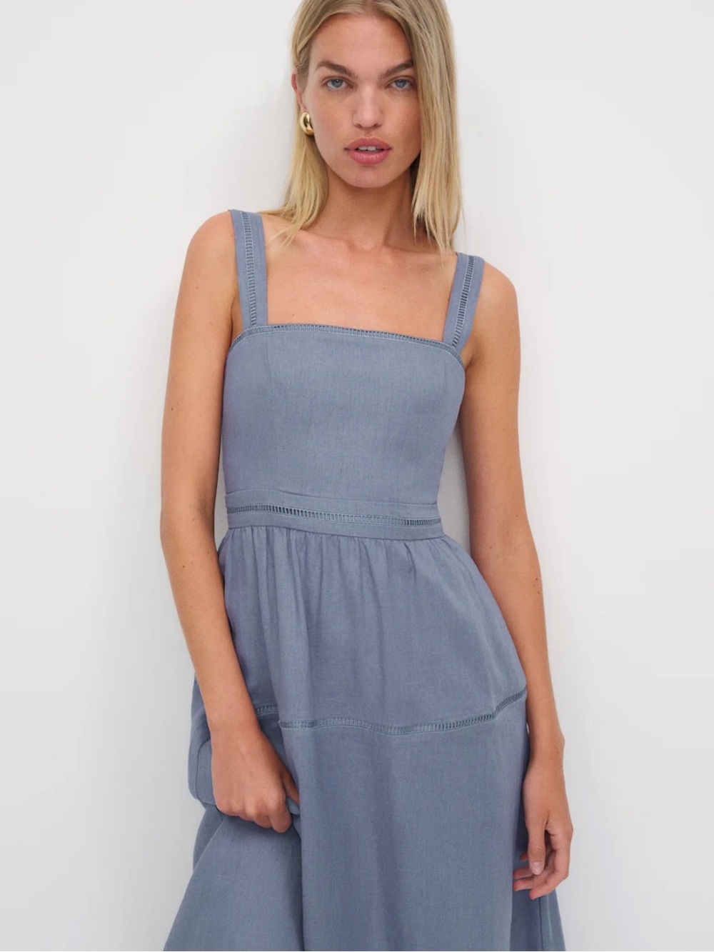 NWT REFORMATION Everett Linen Dress, Cornflower, size 8
